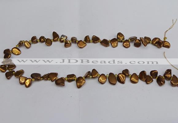 CTD3676 Top drilled 5*8mm - 10*14mm freeform plated white crystal beads