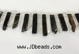 CTD3727 8*20mm - 10*50mm sticks white crystal & smoky quartz beads