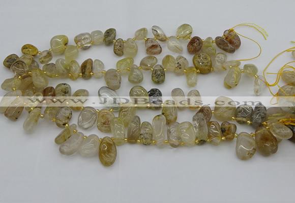 CTD449 Top drilled 10*14mm - 12*20mm freeform golden rutilated quartz beads