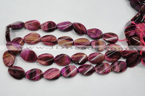 CTE1009 15.5 inches 18*25mm twisted oval dyed red tiger eye beads