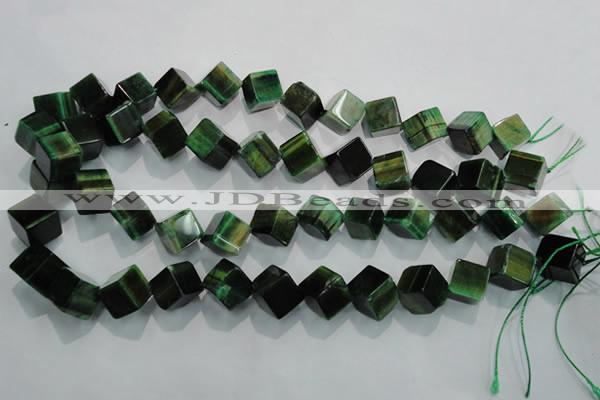 CTE1038 15.5 inches 11*11mm cube dyed green tiger eye beads