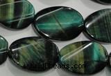 CTE1078 15.5 inches 18*25mm twisted oval dyed green tiger eye beads