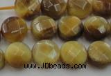 CTE1536 15.5 inches 10mm faceted coin golden tiger eye beads