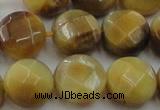 CTE1539 15.5 inches 16mm faceted coin golden tiger eye beads