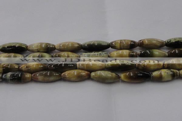 CTE1560 15.5 inches 10*30mm rice golden & blue tiger eye beads wholesale