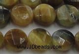 CTE1575 15.5 inches 14mm faceted coin golden & blue tiger eye beads