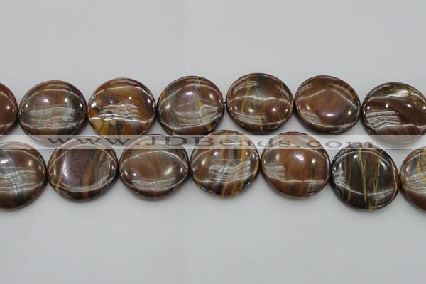 CTE1750 15.5 inches 30mm flat round iron tiger eye beads