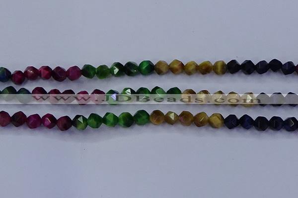 CTE1927 15.5 inches 8mm faceted nuggets colorful tiger eye beads