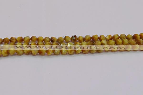 CTE1932 15.5 inches 8mm faceted nuggets golden tiger eye beads