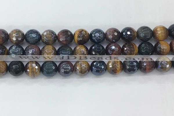 CTE2096 15.5 inches 12mm faceted round AB-color mixed tiger eye beads