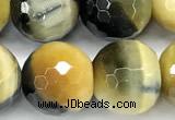 CTE2371 15 inches 12mm faceted round golden & blue tiger eye beads