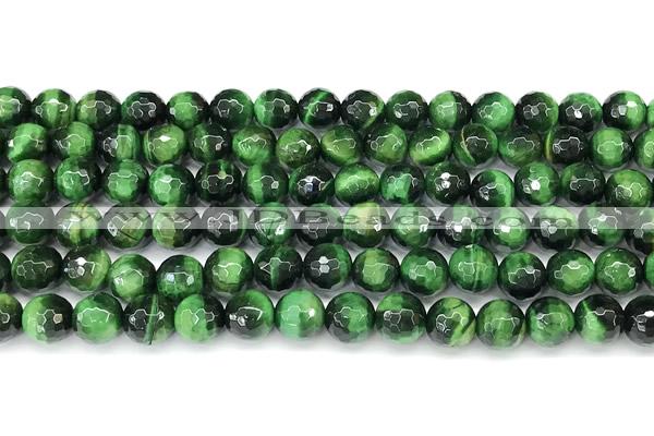 CTE2409 15 inches 8mm faceted round green tiger eye beads