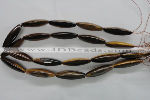 CTE332 15.5 inches 11*40mm trihedron yellow tiger eye gemstone beads