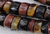 CTE408 15.5 inches 7*12mm faceted tyre red & yellow tiger eye beads