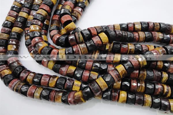 CTE408 15.5 inches 7*12mm faceted tyre red & yellow tiger eye beads