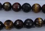 CTE455 15.5 inches 12mm faceted round mixed tiger eye beads