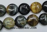 CTE562 15.5 inches 14mm flat round golden & blue tiger eye beads