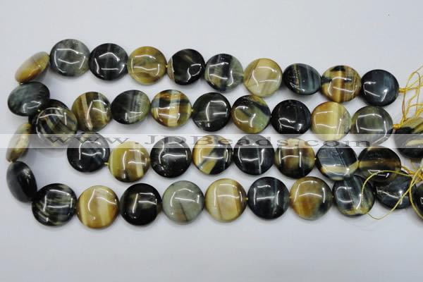 CTE565 15.5 inches 20mm flat round golden & blue tiger eye beads