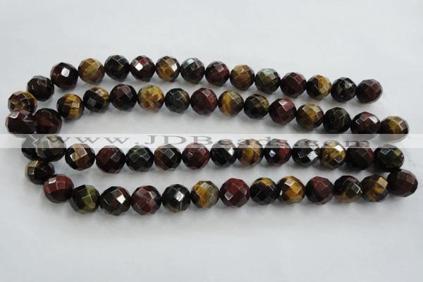 CTE715 15.5 inches 14mm faceted round mixed color tiger eye beads