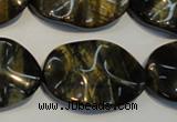 CTE820 15.5 inches 20*30mm wavy oval blue tiger eye beads