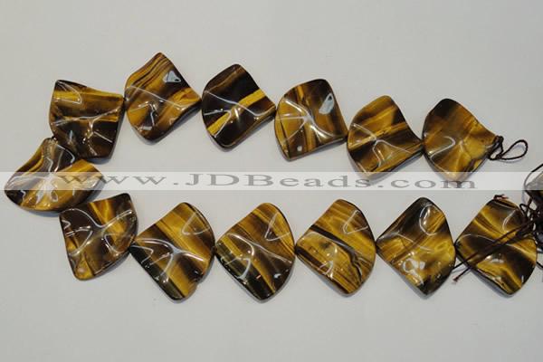 CTE845 15.5 inches 30*40mm wavy triangle yellow tiger eye beads