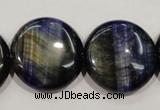 CTE965 15.5 inches 25mm flat round dyed blue tiger eye beads