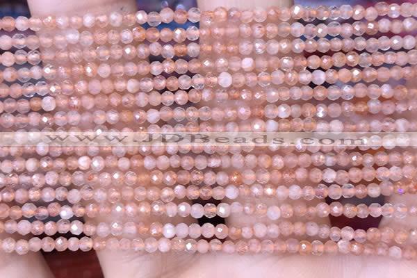 CTG1455 15.5 inches 2mm faceted round sunstone beads wholesale