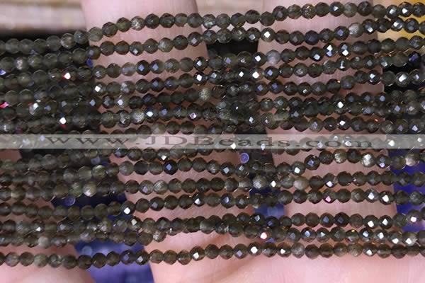 CTG1461 15.5 inches 2mm faceted round golden obsidian beads