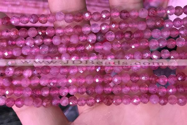 CTG1542 15.5 inches 4mm faceted round strawberry quartz beads