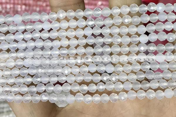 CTG1552 15.5 inches 4mm faceted round white agate beads wholesale