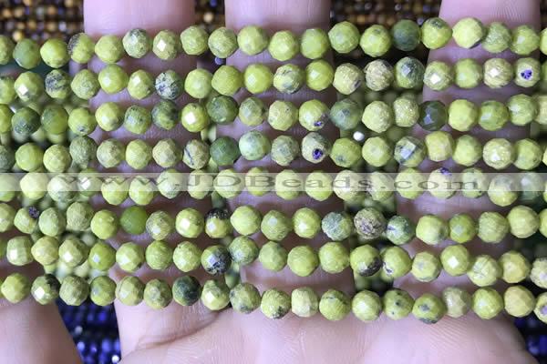 CTG1557 15.5 inches 4mm faceted round yellow pine turquoise beads