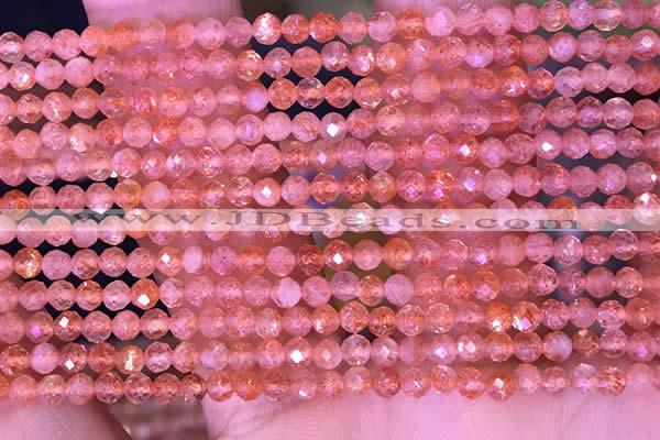 CTG1647 15.5 inches 3mm faceted round tiny strawberry quartz beads