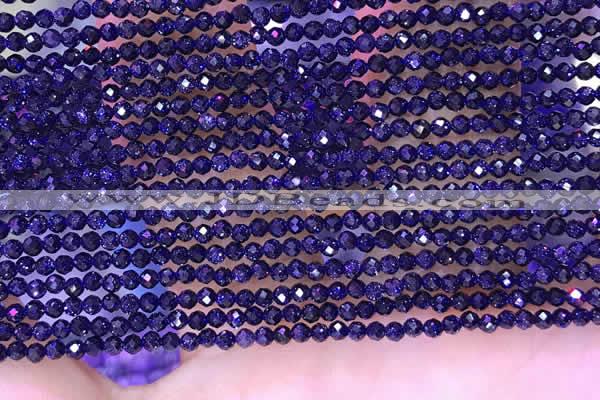 CTG1666 15.5 inches 2mm faceted round tiny blue goldstone beads