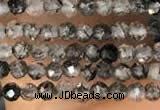 CTG2132 15 inches 2mm,3mm faceted round black rutilated quartz beads