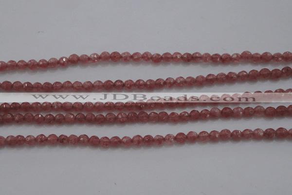 CTG223 15.5 inches 3mm faceted round tiny strawberry quartz beads