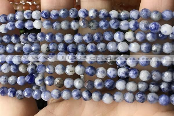 CTG3572 15.5 inches 4mm faceted round blue spot stone beads