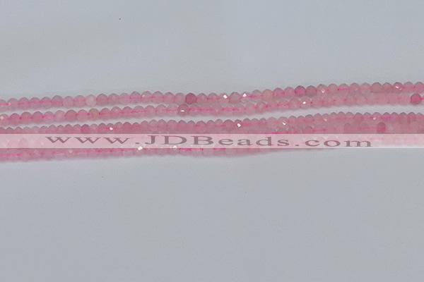 CTG636 15.5 inches 3mm faceted round Madagascar rose quartz beads