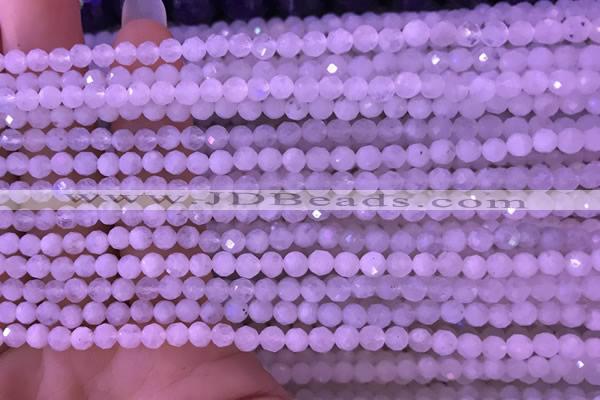 CTG831 15.5 inches 3mm faceted round tiny white moonstone beads