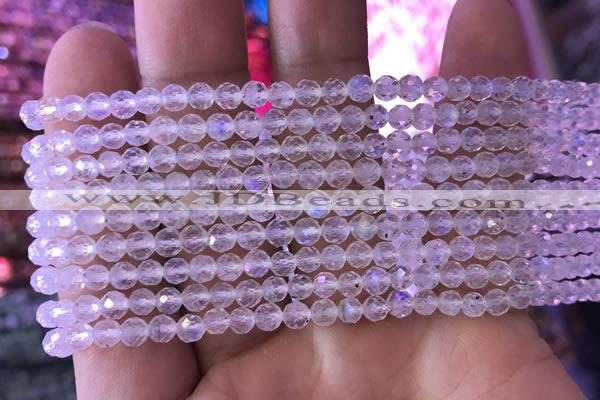 CTG835 15.5 inches 4mm faceted round tiny white moonstone beads