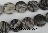 CTJ205 15.5 inches 13mm flat round black water jasper beads wholesale