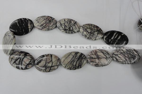 CTJ225 15.5 inches 25*35mm oval black water jasper beads wholesale