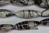 CTJ39 15.5 inches 10*30mm rice black water jasper beads wholesale