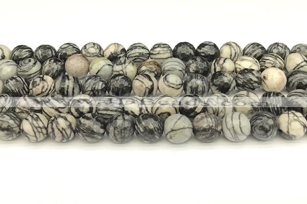 CTJ422 15 inches 10mm faceted round black water jasper beads