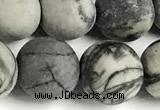 CTJ434 15 inches 12mm round matte black water jasper beads