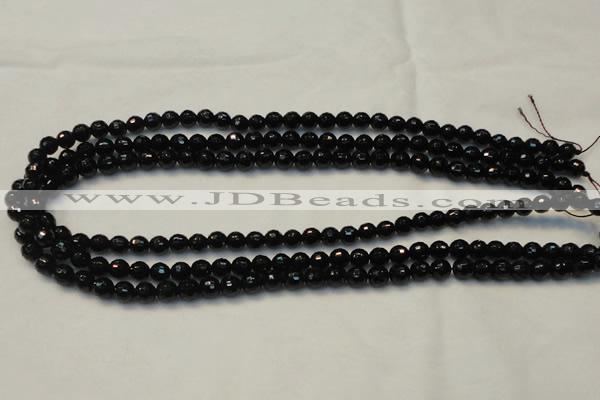 CTO107 15.5 inches 6mm faceted round natural black tourmaline beads