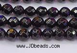 CTO135 15.5 inches 4mm faceted round black tourmaline beads