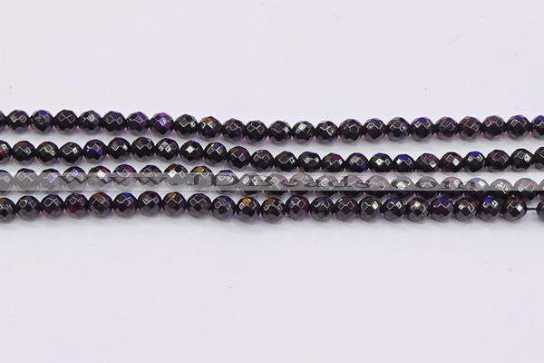 CTO135 15.5 inches 4mm faceted round black tourmaline beads