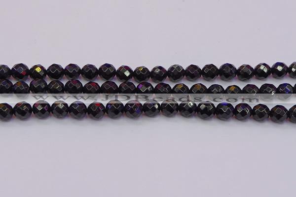 CTO137 15.5 inches 8mm faceted round black tourmaline beads