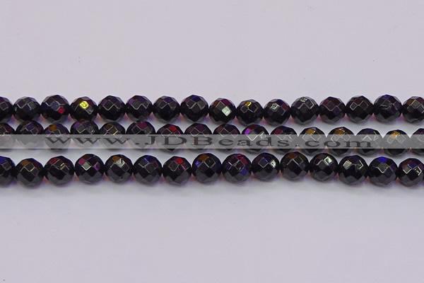 CTO138 15.5 inches 10mm faceted round black tourmaline beads