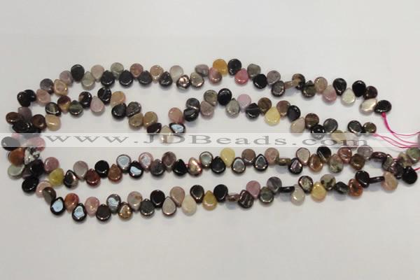 CTO38 15.5 inches 7*10mm flat teardrop natural tourmaline beads